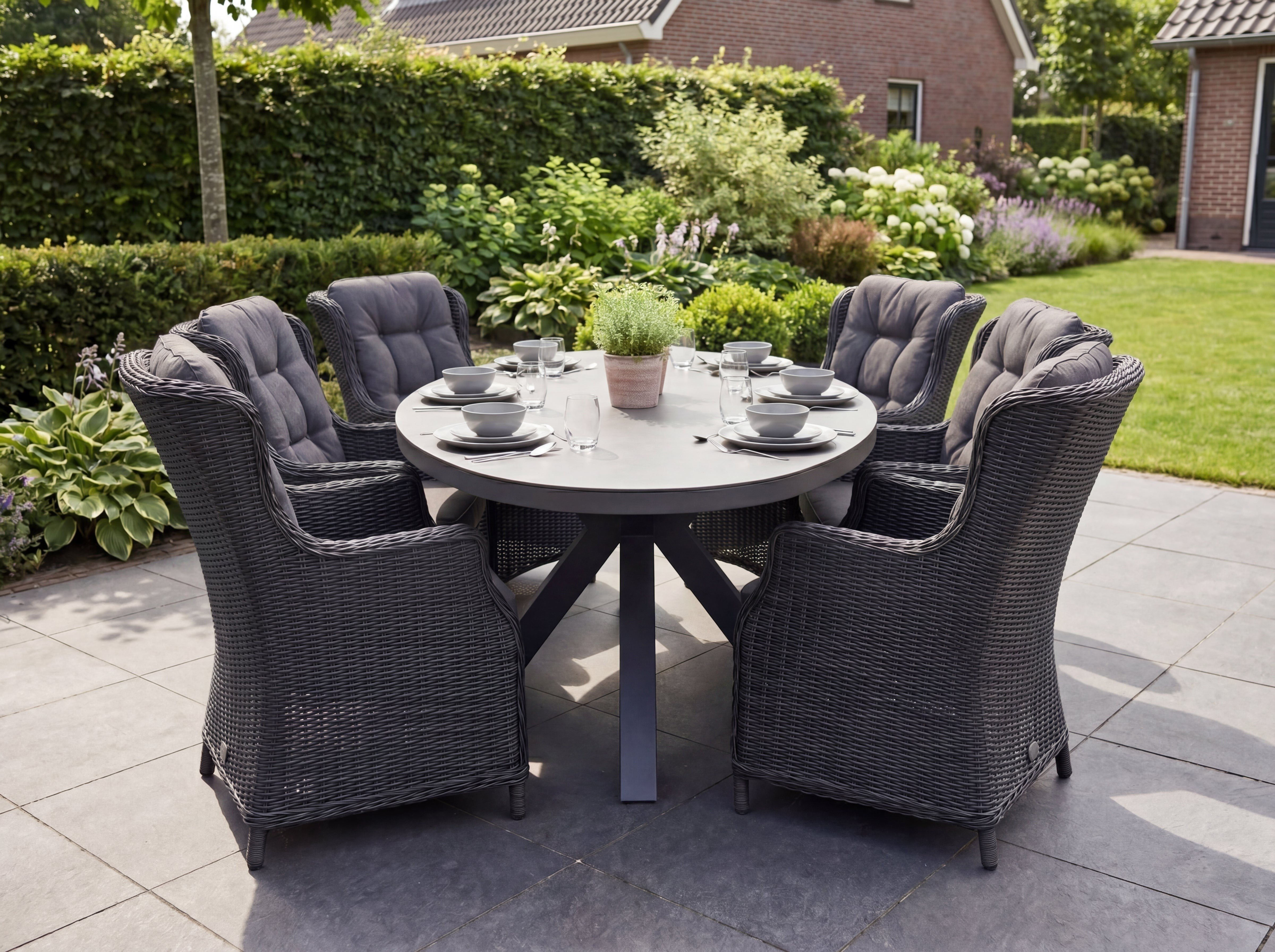 Akron-Darwin Tuinset 6 Personen - Keramisch blad / Rock Grey