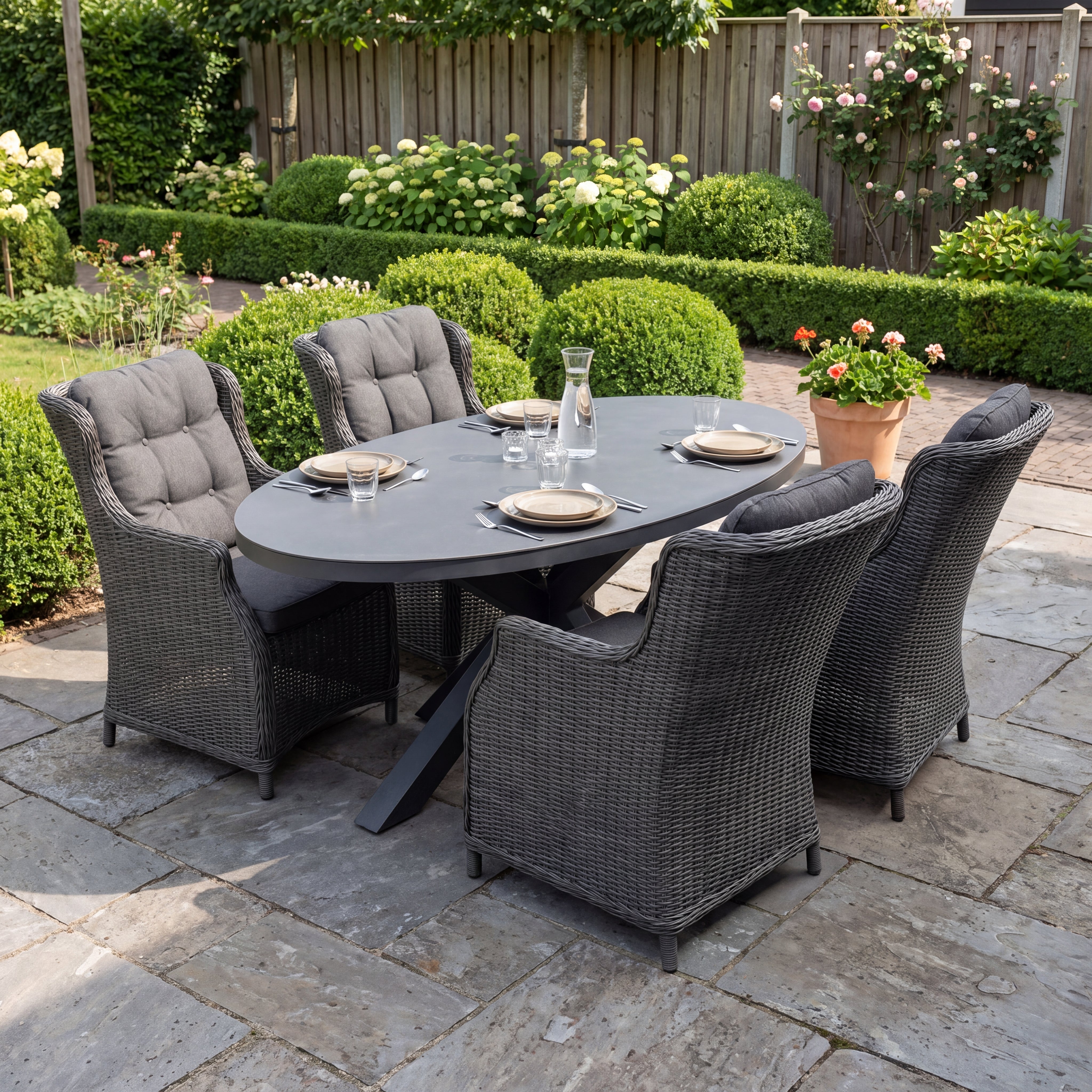 Akron-Darwin Tuinset 4 Personen - Keramisch blad / Rock Grey