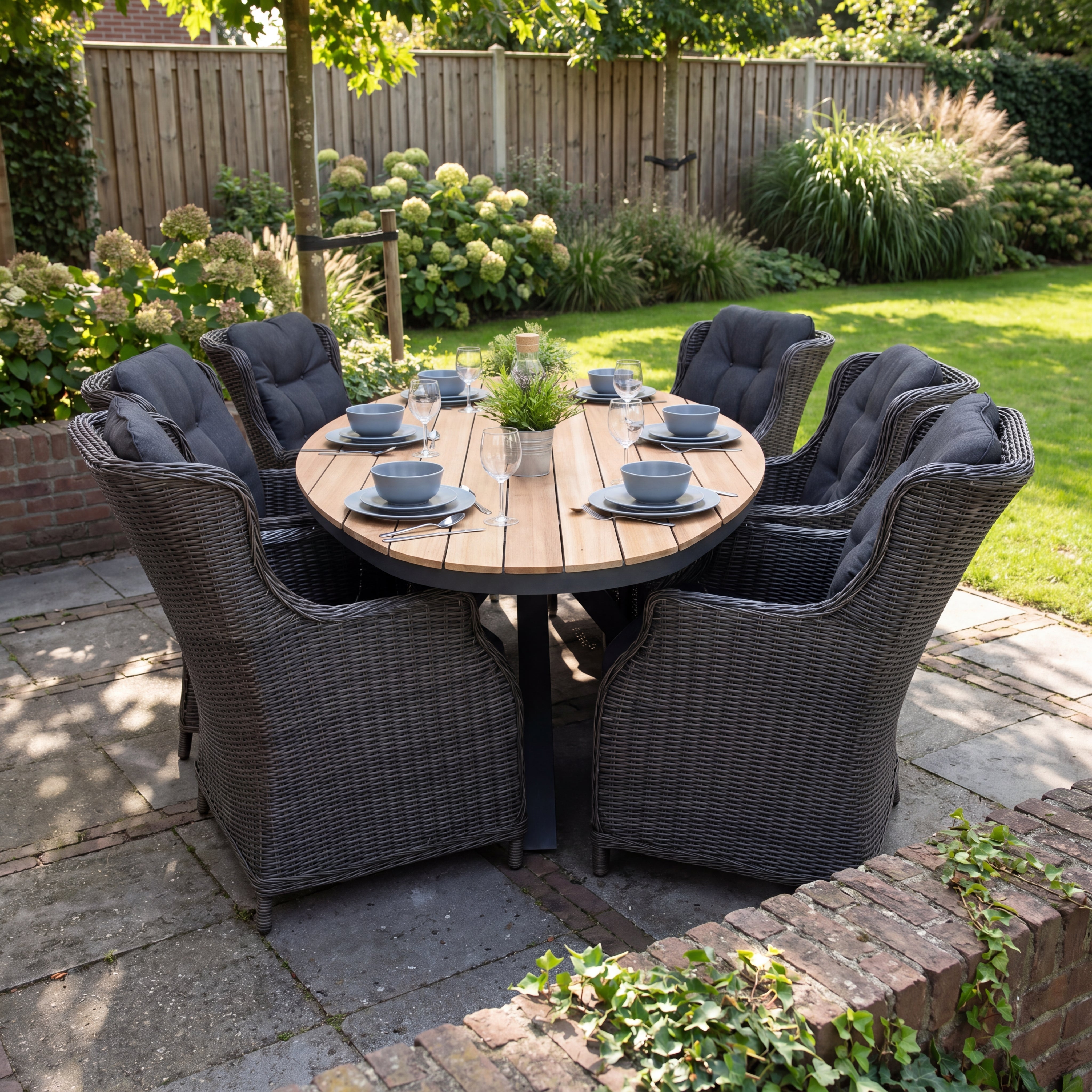 Akron-Darwin Tuinset 6 Personen - Teak / Rock Grey