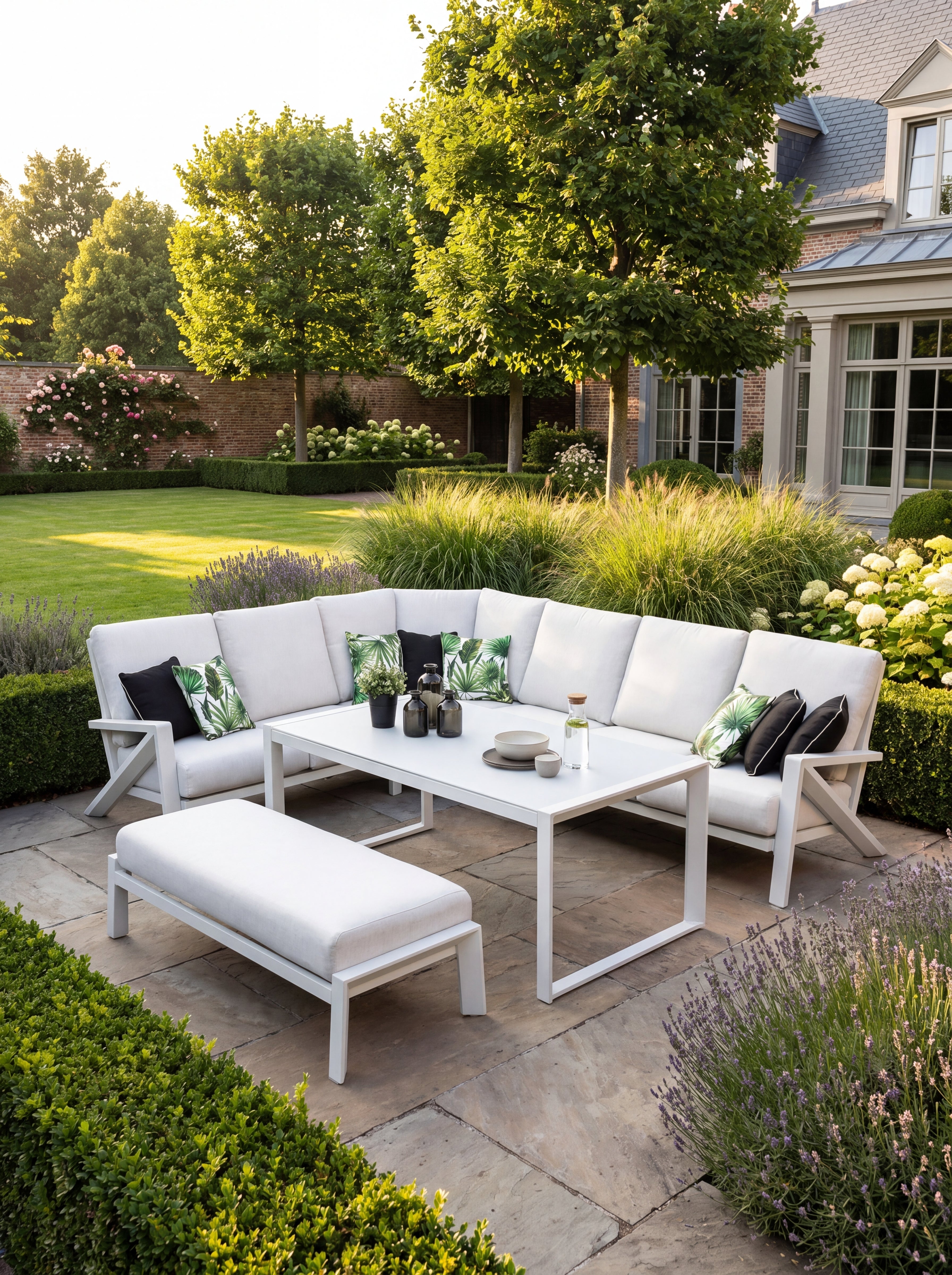 Carini Hoek Loungeset - White / Hoge tafel