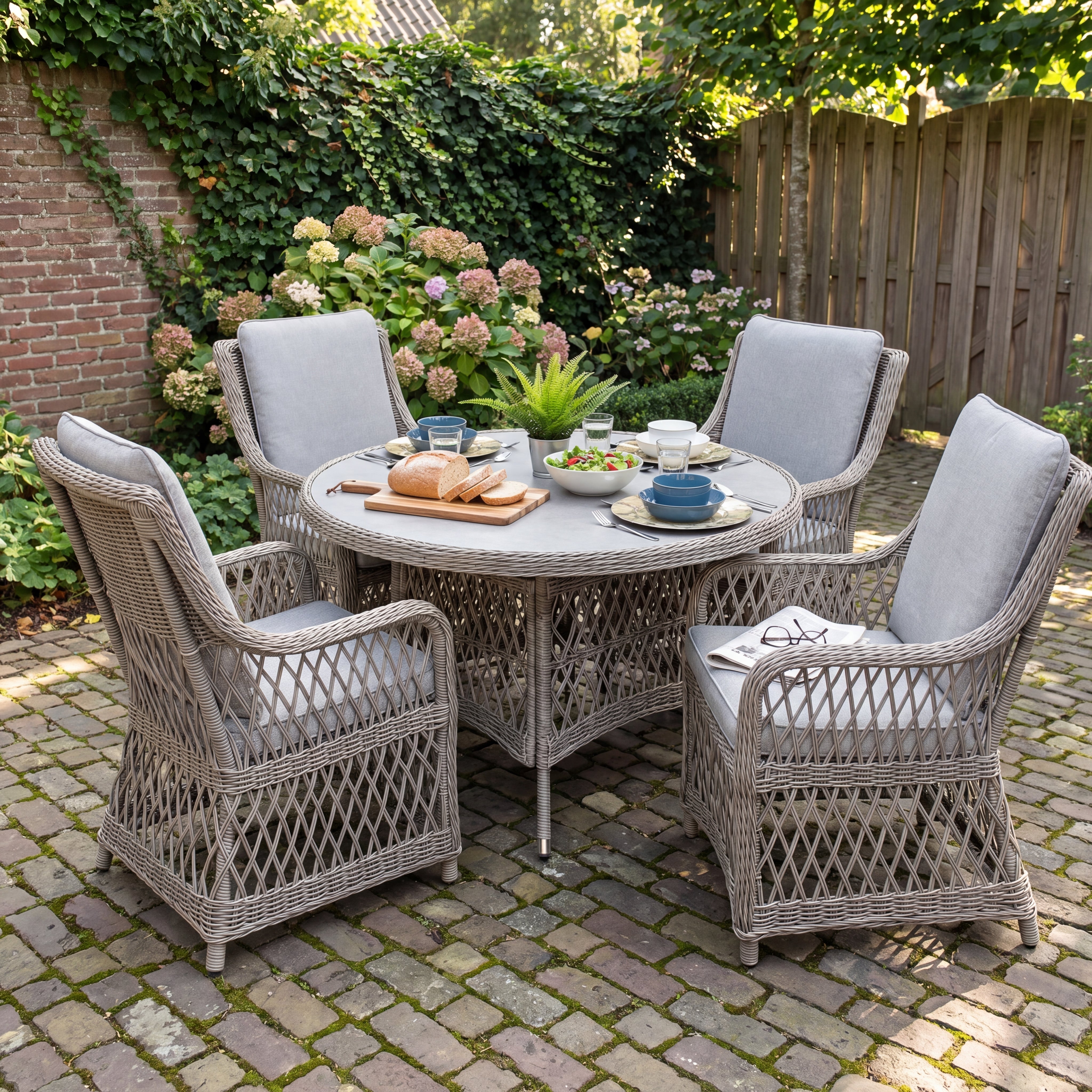 Toscane-Tuinset 6 Personen - Keramisch blad / Faded Sand Brown