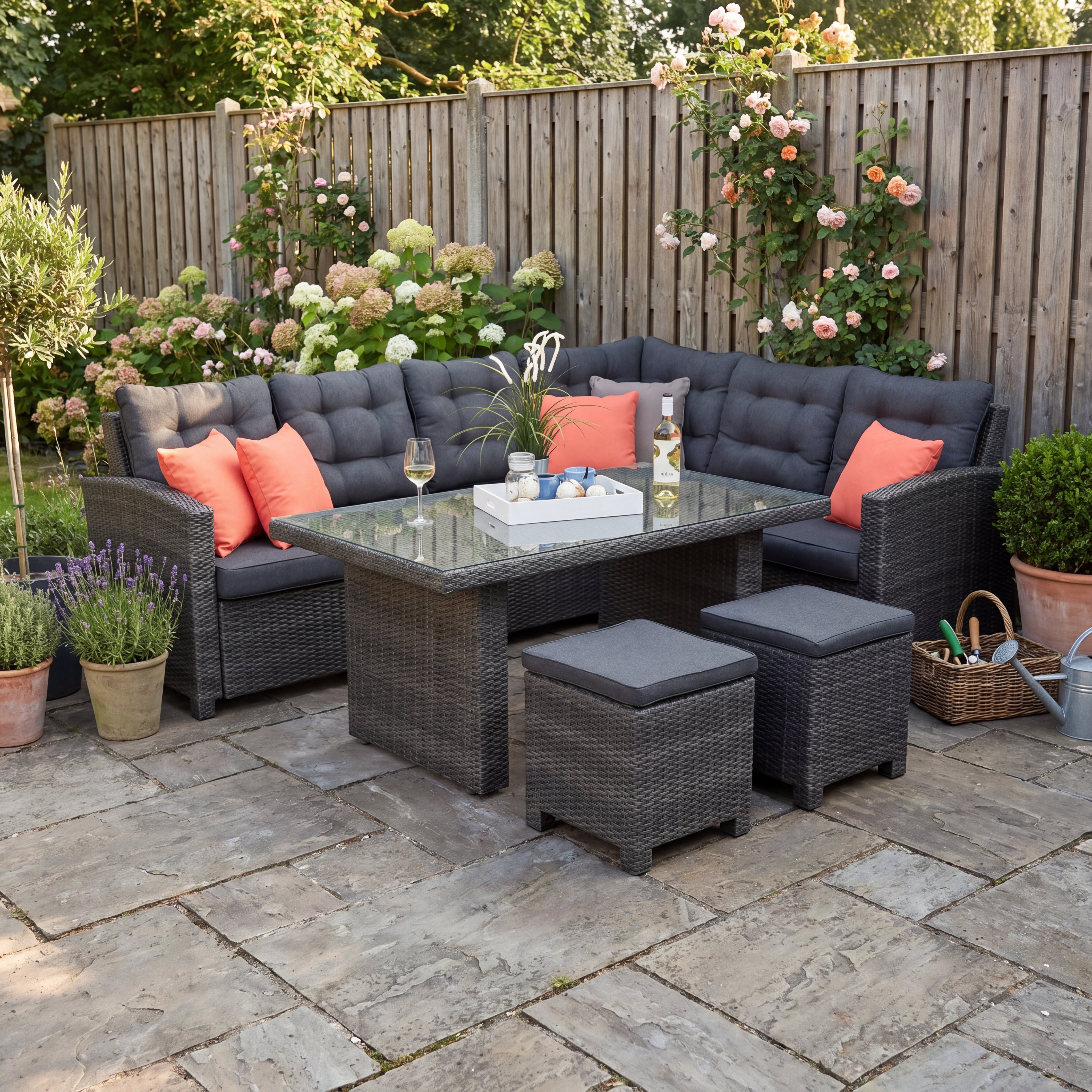 Las Palmas Dining Loungeset - Dark Grey / Hoge tafel, glas / Rechts