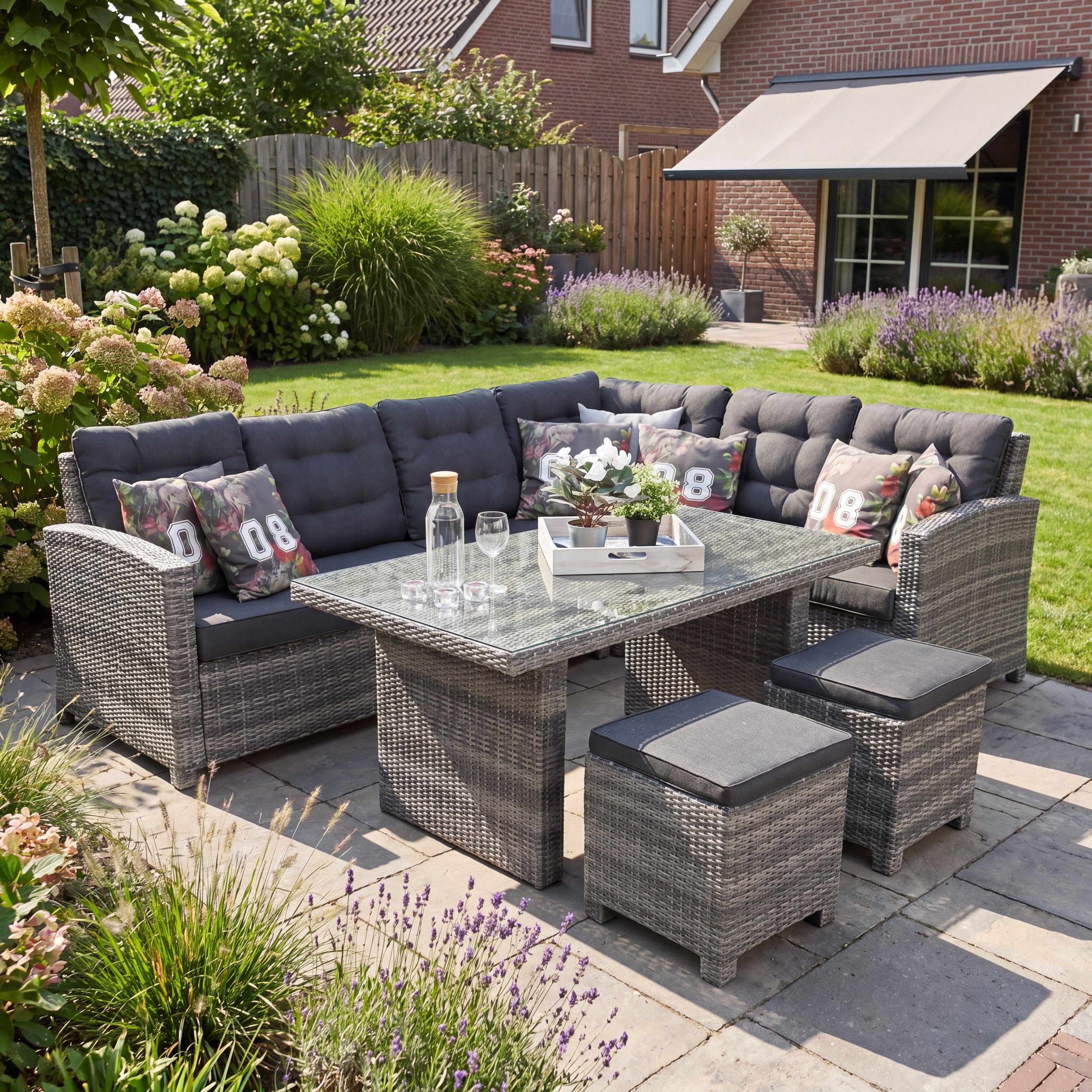 Las Palmas Dining Loungeset - Light Grey / Hoge tafel, glas / Rechts