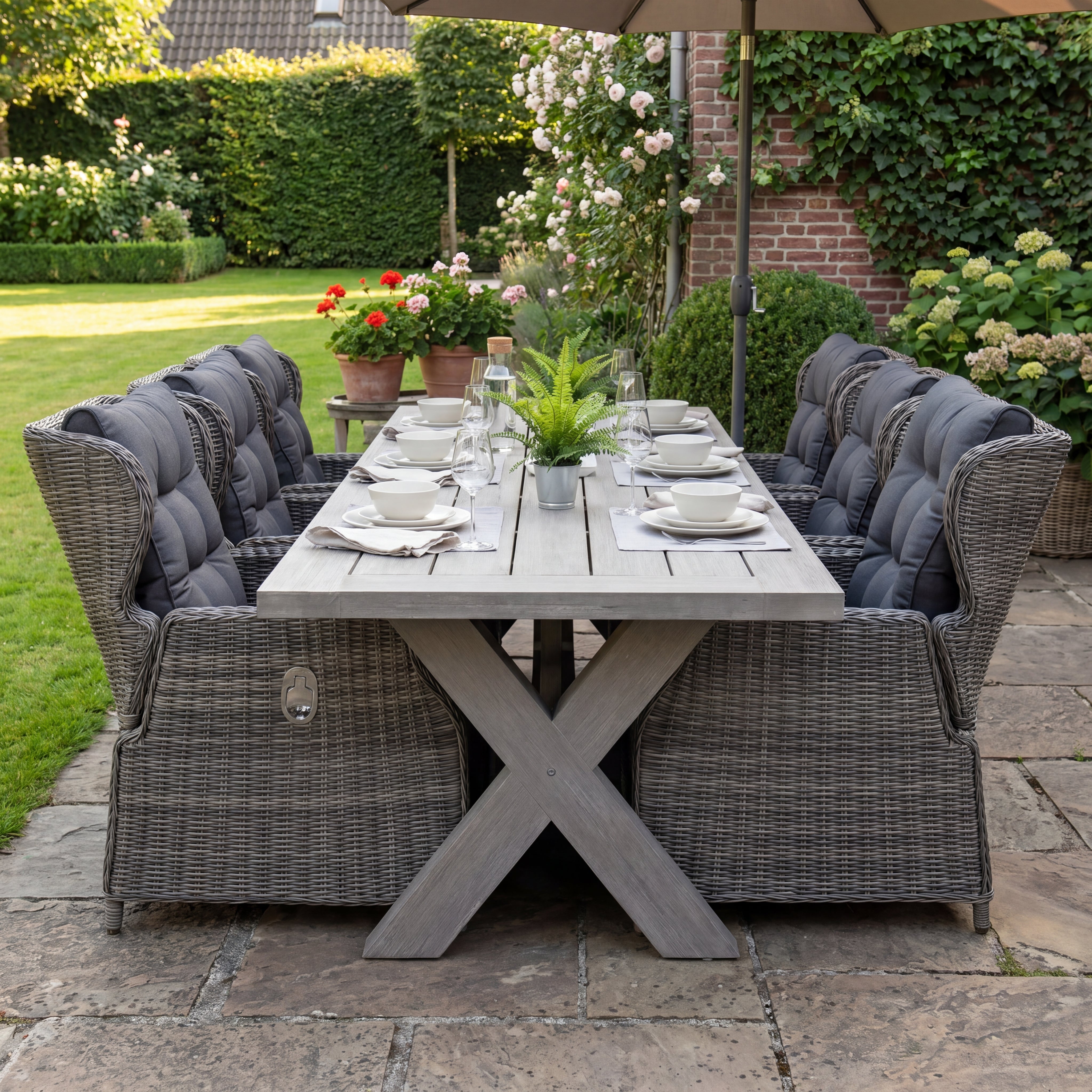 Norwich-Barcelona Verstelbare Tuinset 6 Personen - Acacia / Kobo Grey