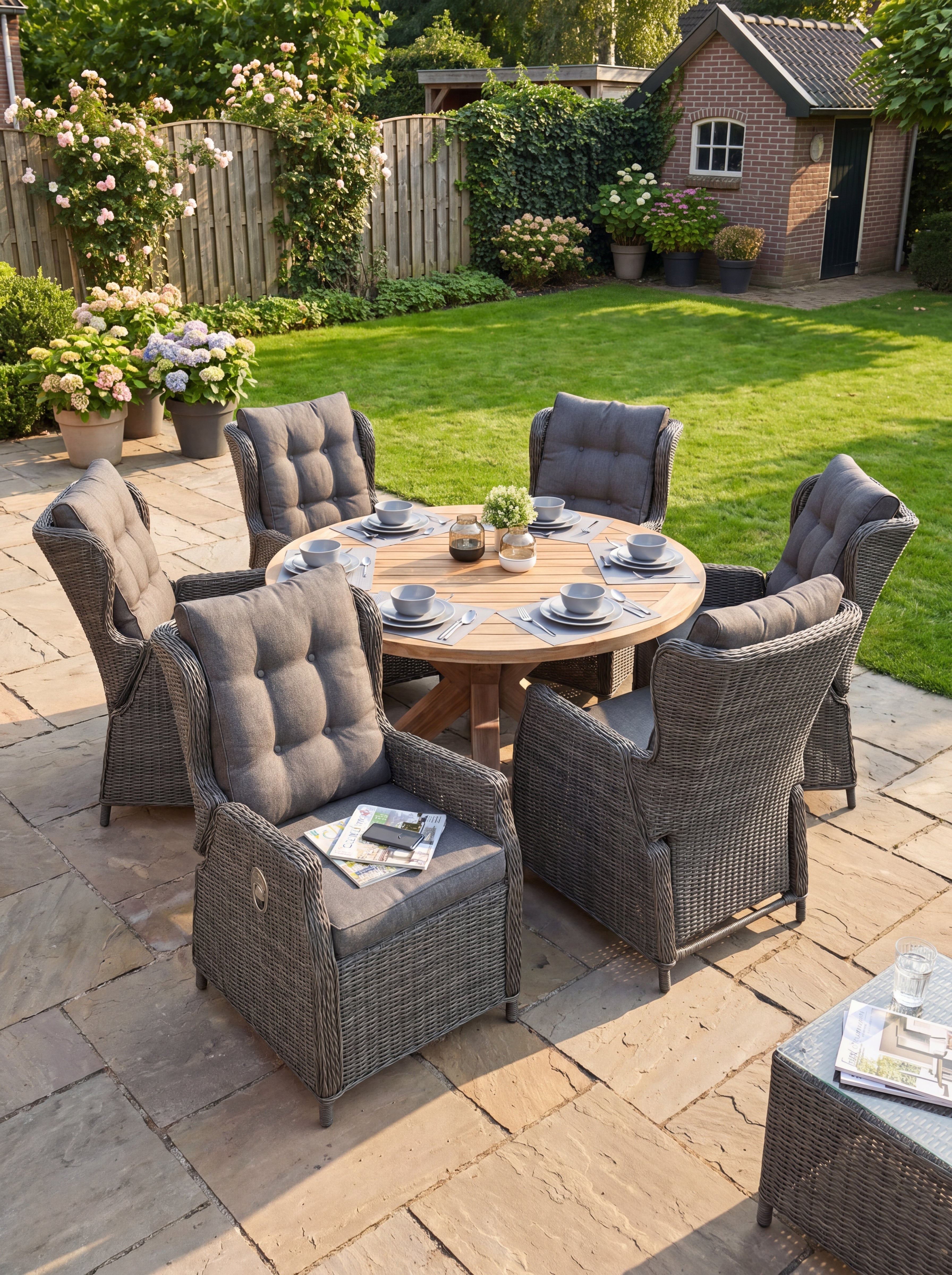 Surakarta-Barcelona verstelbare Tuinset 6 Personen - Teak / Rock Grey