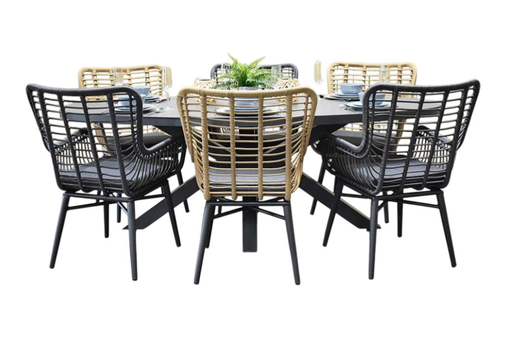 Akron-Alba Tuinset 6 Personen - Keramisch blad / Bamboo en Rock Grey