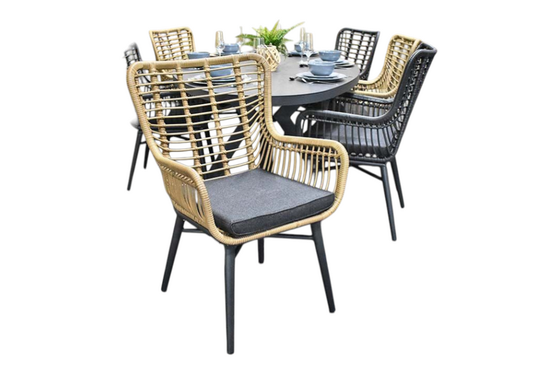 Akron-Alba Tuinset 6 Personen - Keramisch blad / Bamboo en Rock Grey