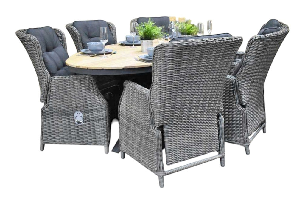Akron-Darwin verstelbare Tuinset 6 Personen - Teak / Kobo Grey