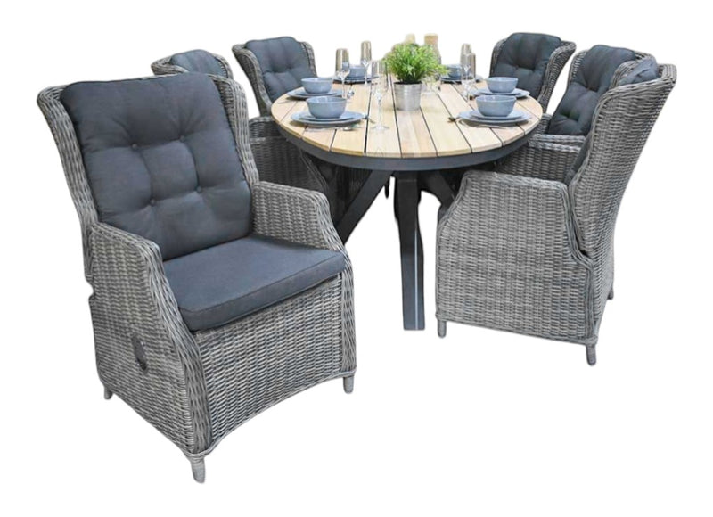 Akron-Darwin verstelbare Tuinset 6 Personen - Teak / Kobo Grey