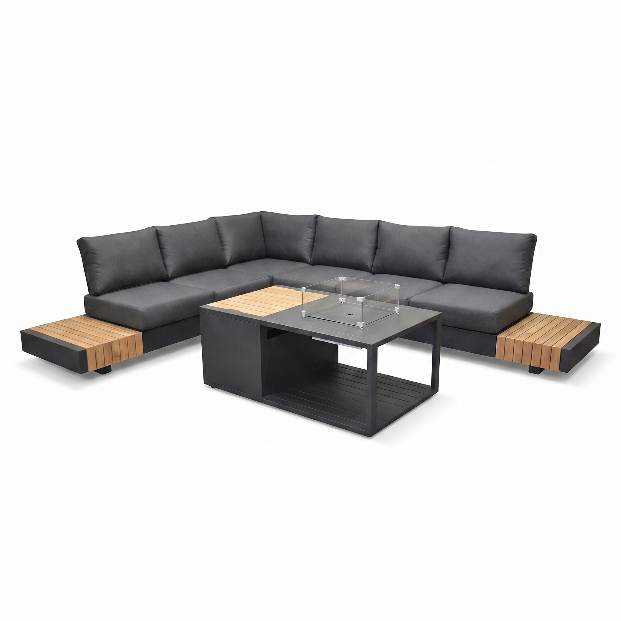 Athene Hoek Loungeset - Black / Ja / Links in een sfeervolle tuin - Outnest tuinmeubelen