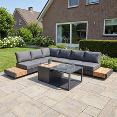 Athene Hoek Loungeset - Black / Ja / Links in een sfeervolle tuin - Outnest tuinmeubelen