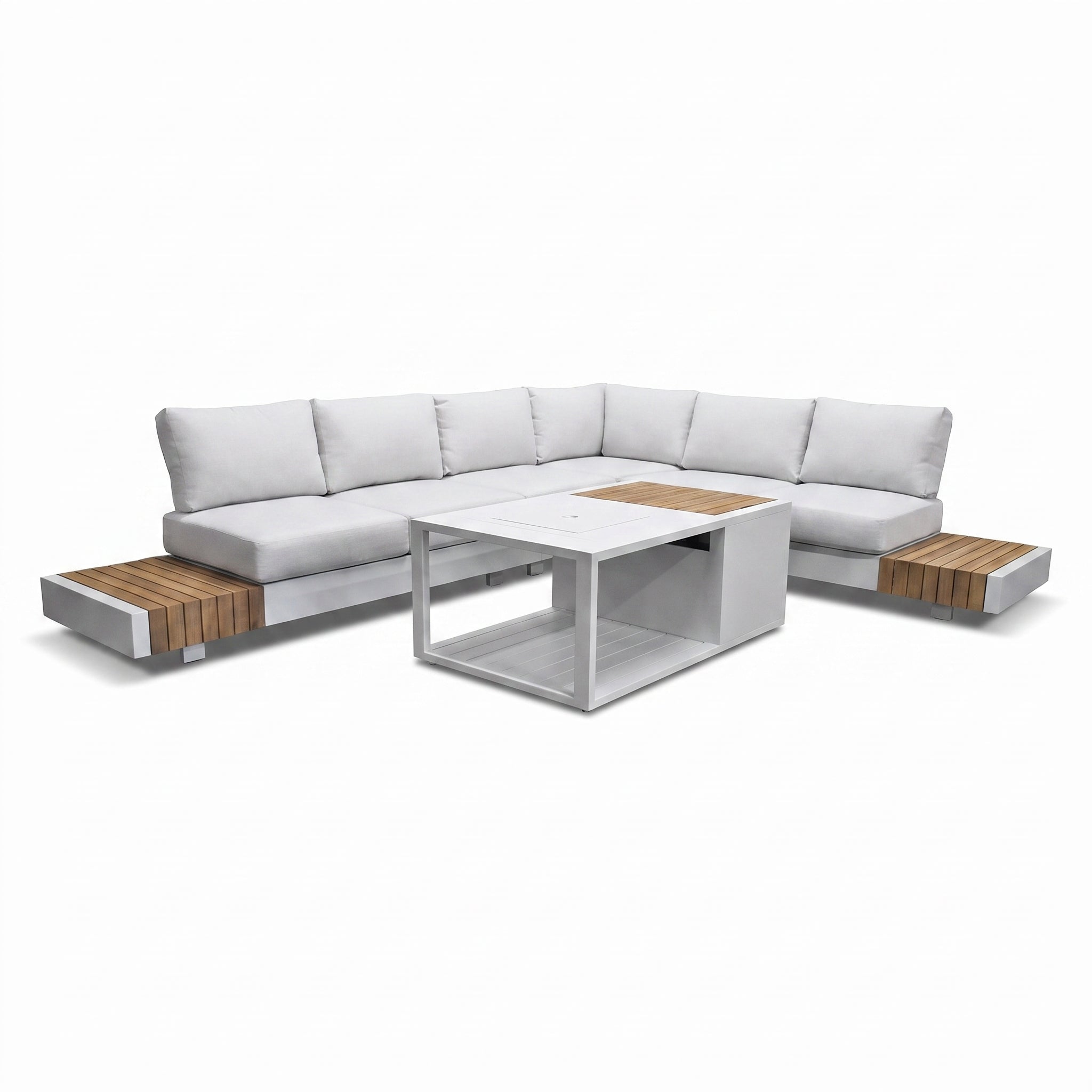 Athene Hoek Loungeset - White / Ja / Rechts in een sfeervolle tuin - Outnest tuinmeubelen