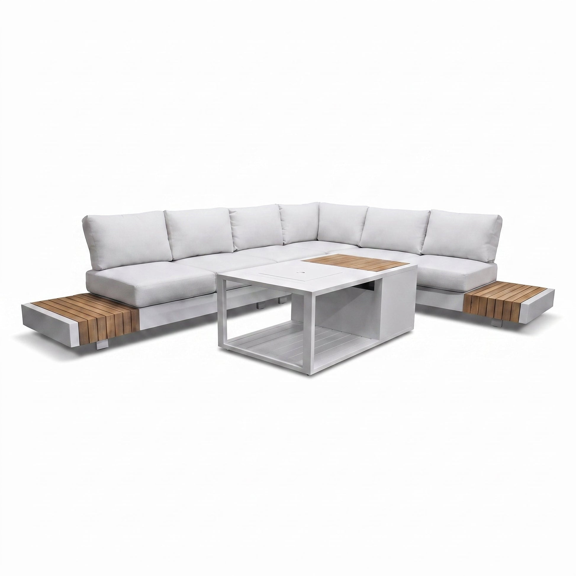 Athene Hoek Loungeset - White / Ja / Rechts in een sfeervolle tuin - Outnest tuinmeubelen