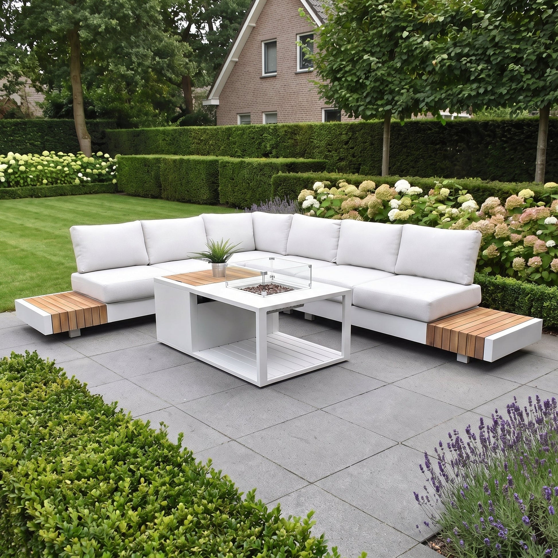 Athene Hoek Loungeset - White / Ja / Links in een sfeervolle tuin - Outnest tuinmeubelen