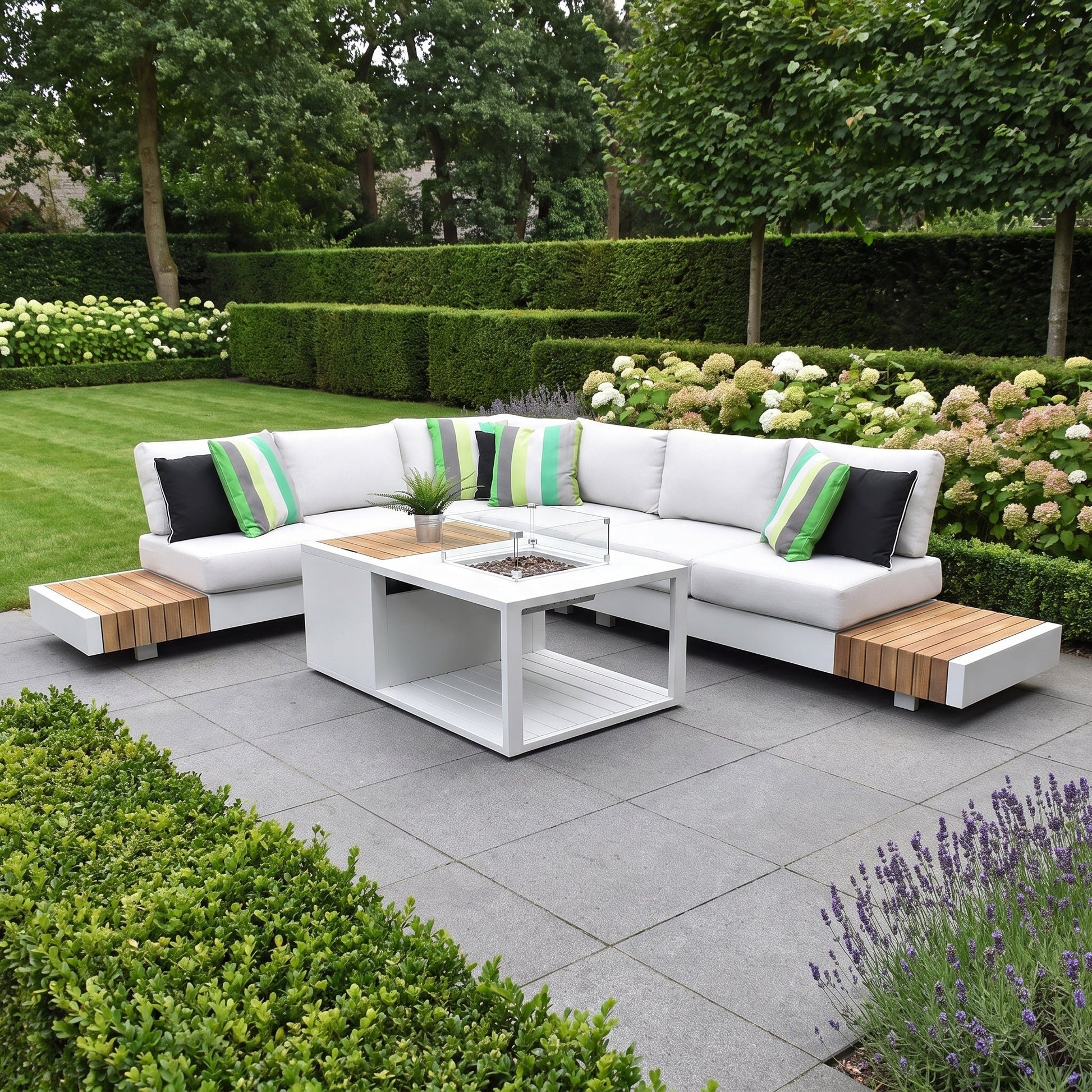 Athene Hoek Loungeset - White / Ja / Links in een sfeervolle tuin - Outnest tuinmeubelen