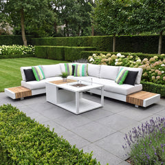 Athene Hoek Loungeset - White / Ja / Links in een sfeervolle tuin - Outnest tuinmeubelen