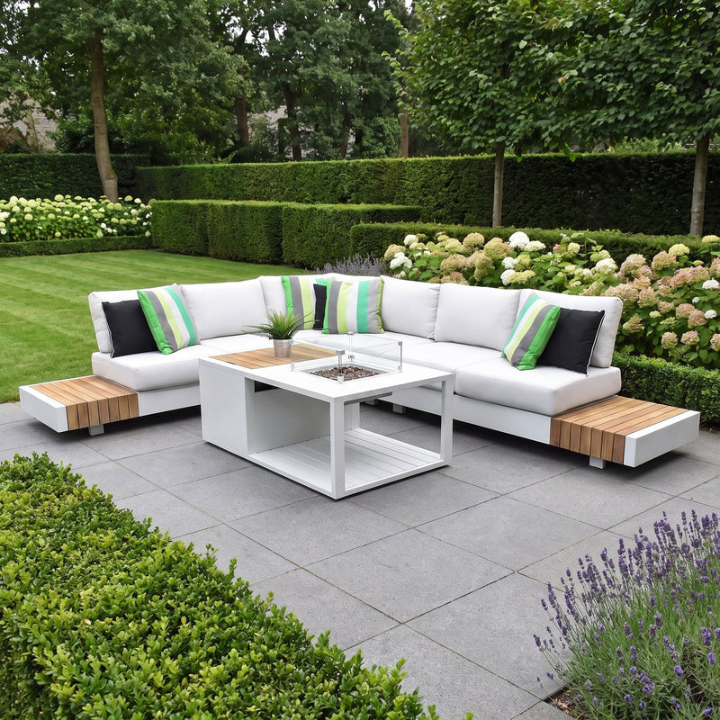 Athene Hoek Loungeset - White / Ja / Links in een sfeervolle tuin - Outnest tuinmeubelen