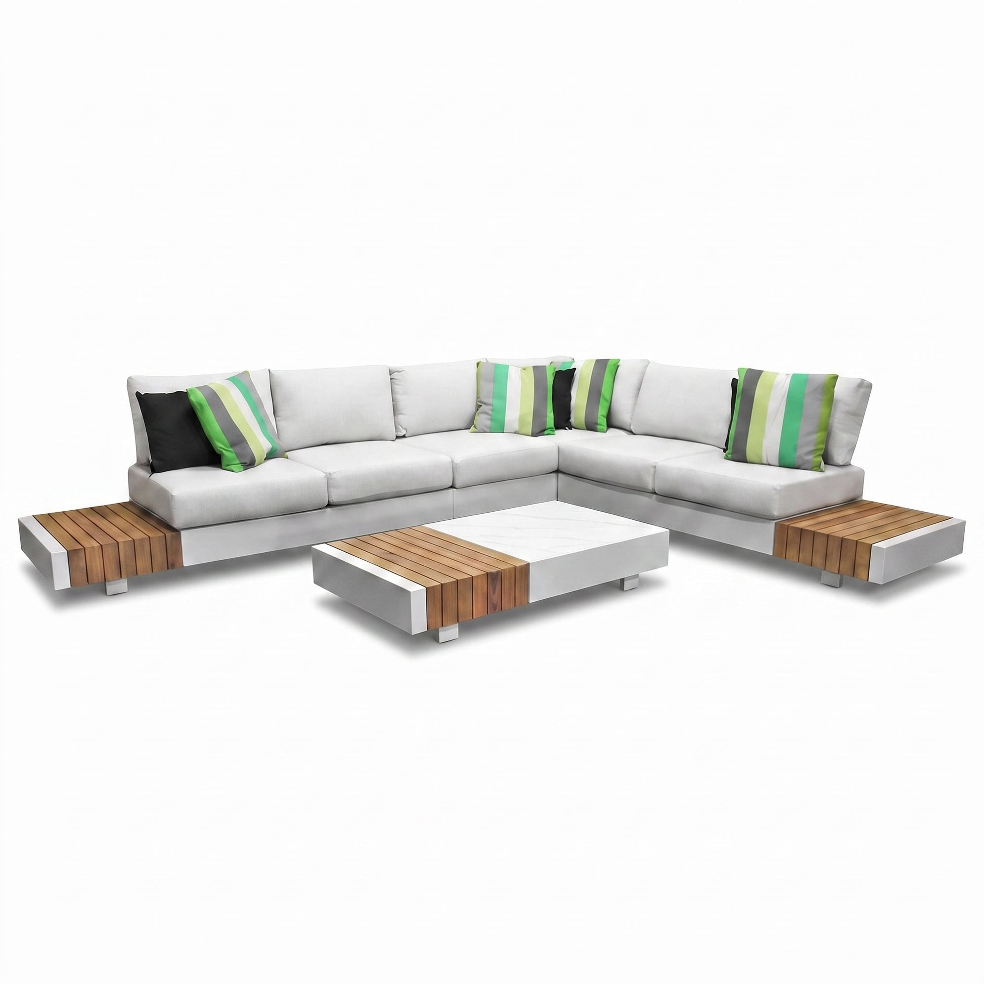 Athene Hoek Loungeset - White / Rechts in een sfeervolle tuin - Outnest tuinmeubelen