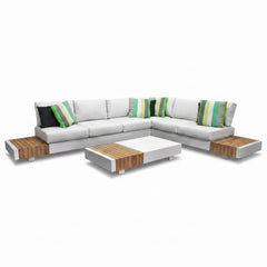 Athene Hoek Loungeset - White / Rechts in een sfeervolle tuin - Outnest tuinmeubelen