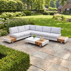 Athene Hoek Loungeset - White / Links in een sfeervolle tuin - Outnest tuinmeubelen