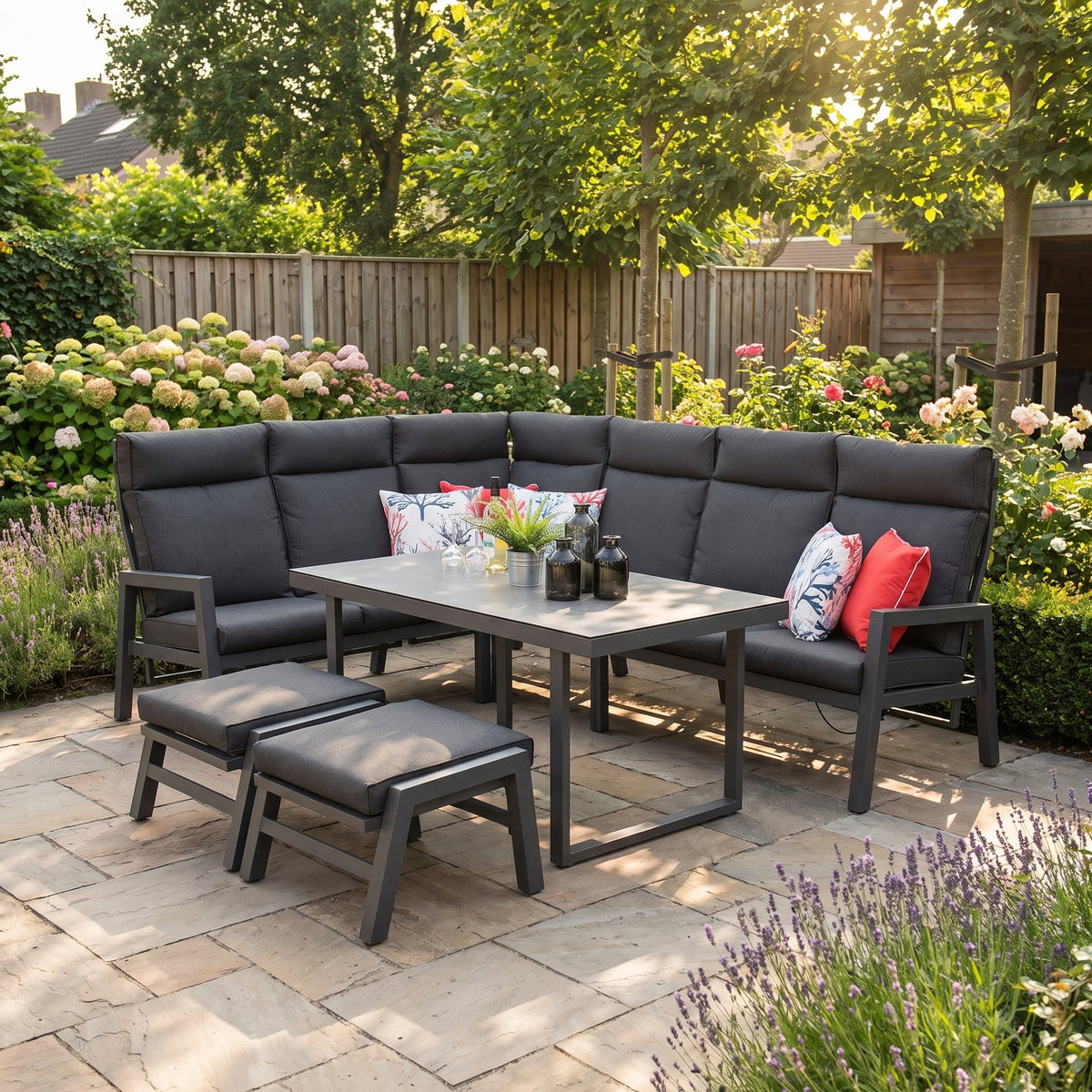 Atletico lounge dining hoekbank Dark Grey - sfeerbeeld op terras - Outnest