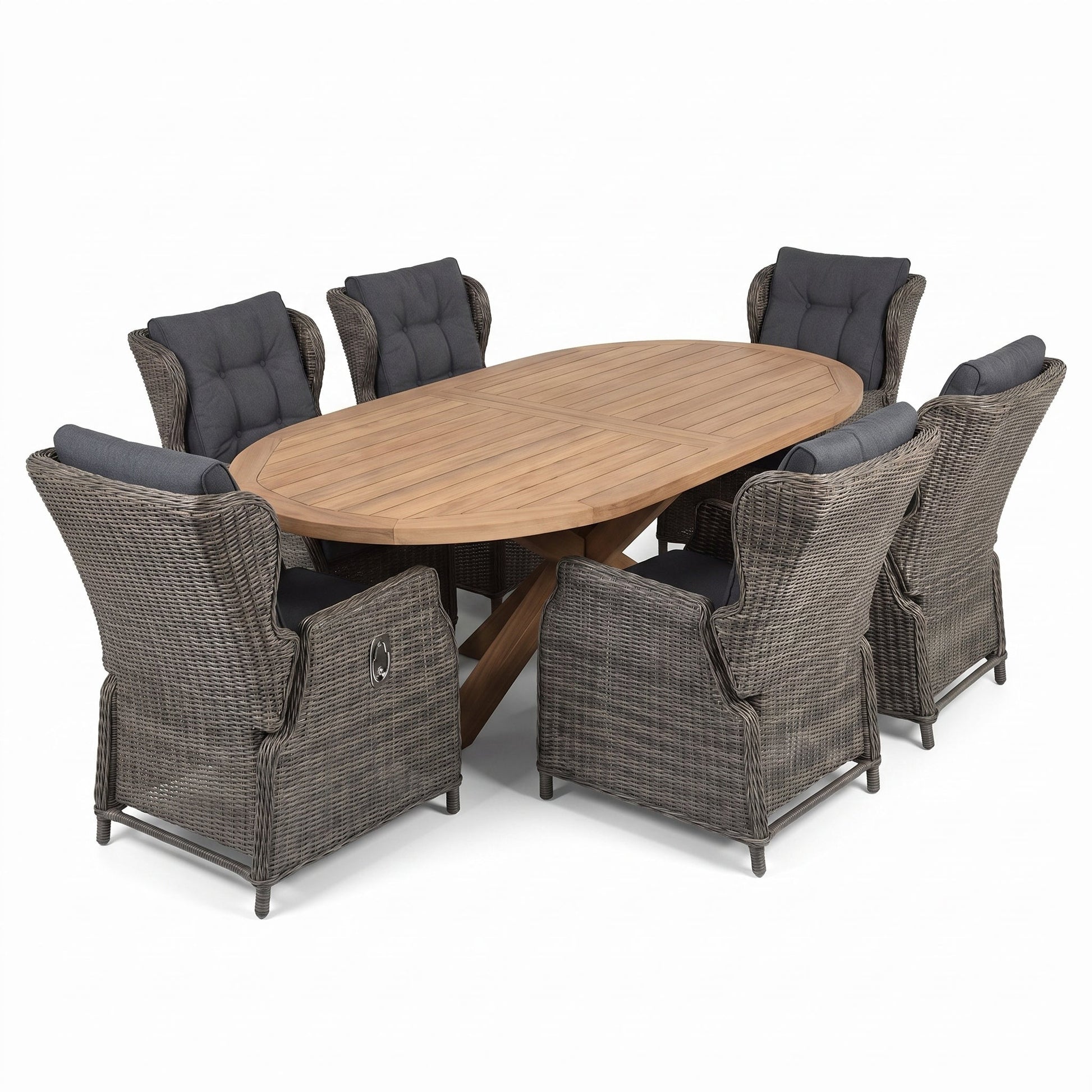 Balok Barcelona verstelbare tuinset 6 personen teak Kobo Grey - studio shot - Outnest