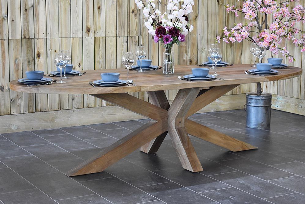 Balok ovale tuintafel 240 cm teak - vooraanzicht - Outnest