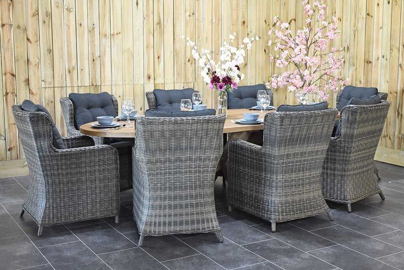 Balok Delano tuinset 8 personen teak Kobo Grey - vooraanzicht - Outnest