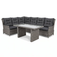 Barcelona Lounge Dining Hoekbank - Glas / Kobo Grey in een sfeervolle tuin - Outnest tuinmeubelen