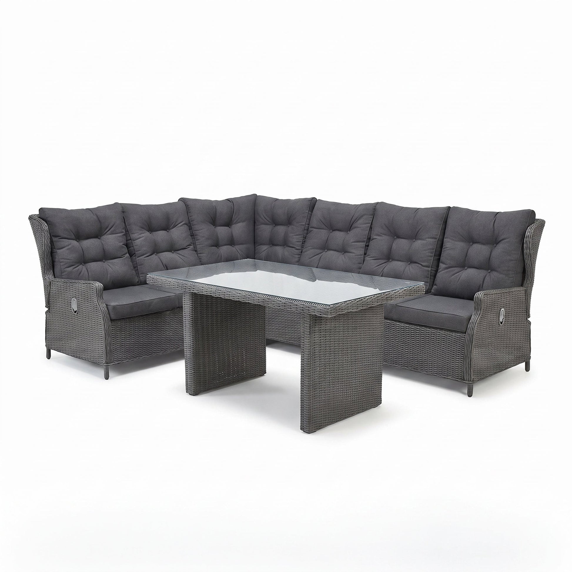 Barcelona Lounge Dining Hoekbank - Glas / Rock Grey in een sfeervolle tuin - Outnest tuinmeubelen