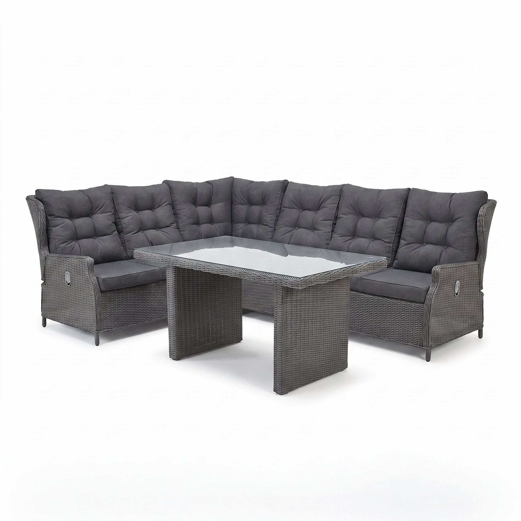 Barcelona Lounge Dining Hoekbank - Glas / Rock Grey in een sfeervolle tuin - Outnest tuinmeubelen