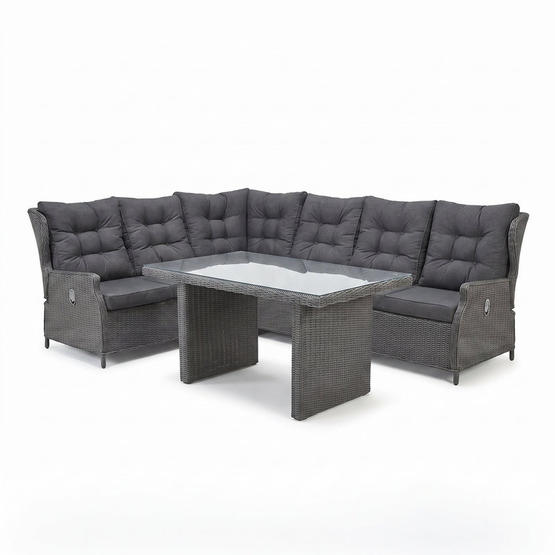Barcelona Lounge Dining Hoekbank - Glas / Rock Grey in een sfeervolle tuin - Outnest tuinmeubelen
