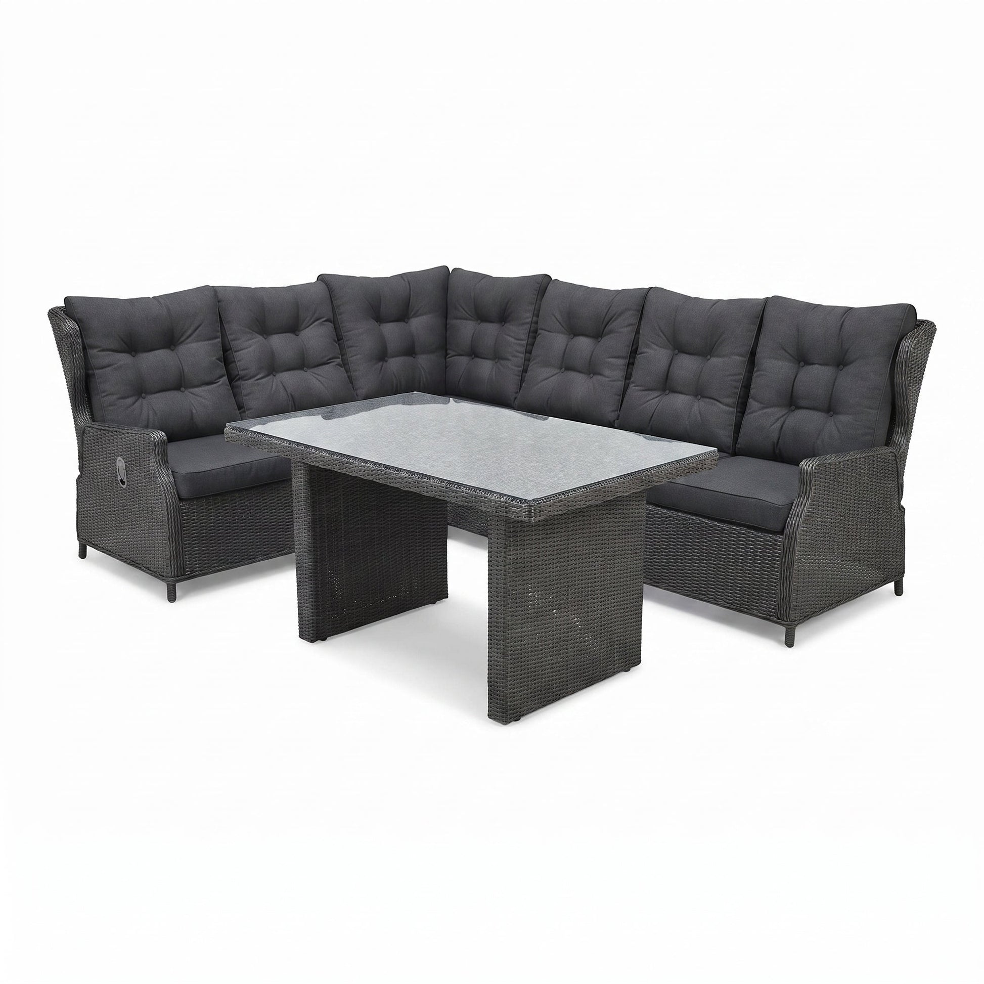Barcelona Lounge Dining Hoekbank - Spraystone / Rock Grey in een sfeervolle tuin - Outnest tuinmeubelen