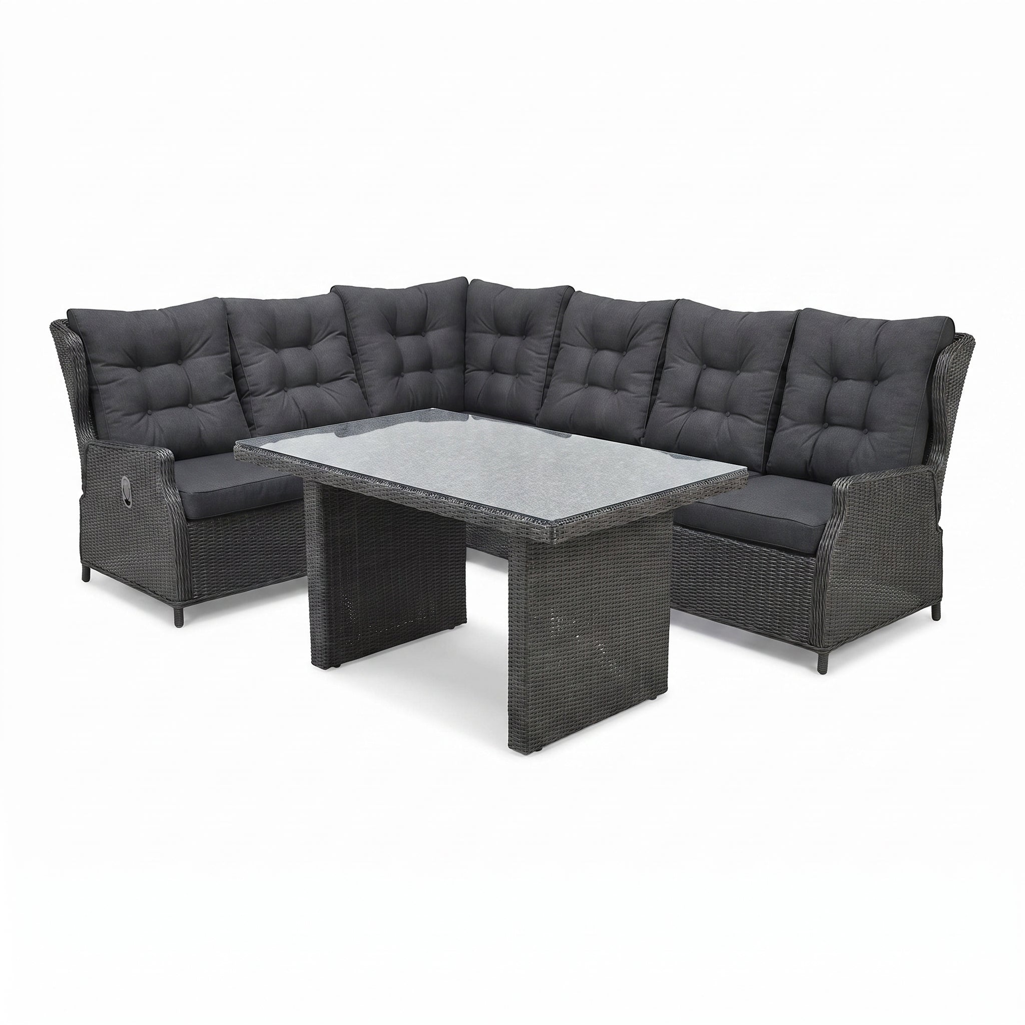 Barcelona Lounge Dining Hoekbank - Spraystone / Rock Grey in een sfeervolle tuin - Outnest tuinmeubelen