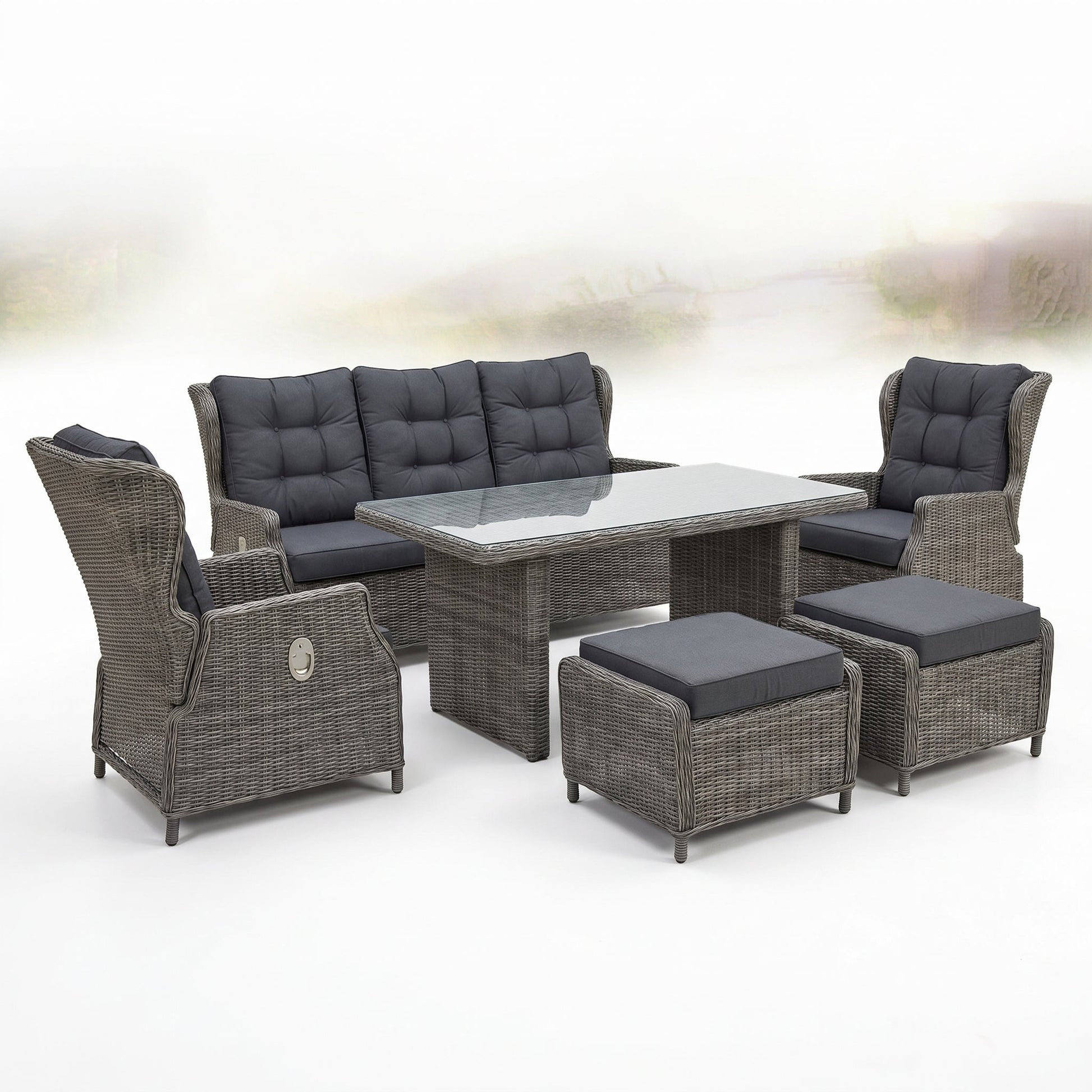 Barcelona Verstelbare Dining 3-zits Loungeset - Kobo Grey in een sfeervolle tuin - Outnest tuinmeubelen