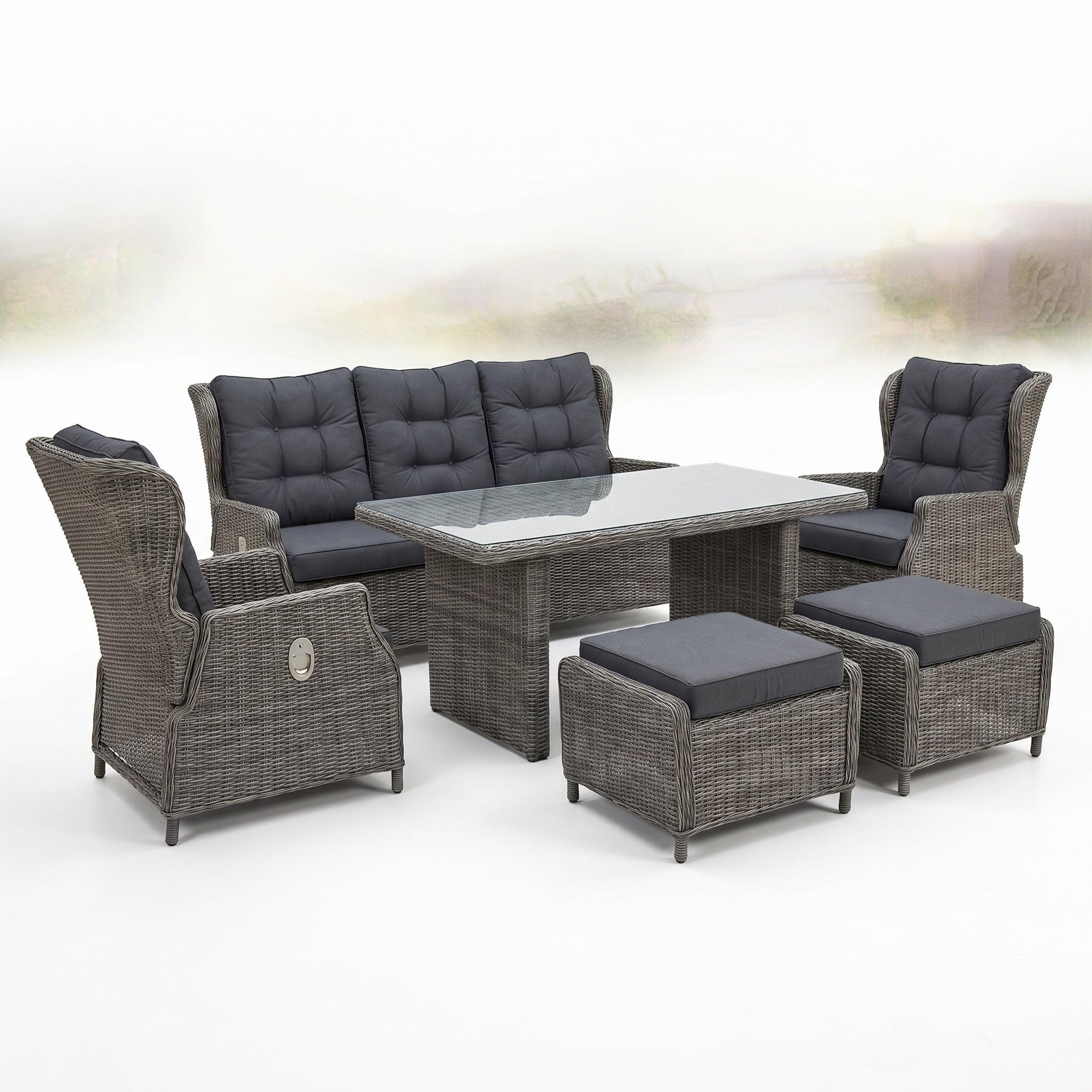 Barcelona Verstelbare Dining 3-zits Loungeset - Kobo Grey in een sfeervolle tuin - Outnest tuinmeubelen