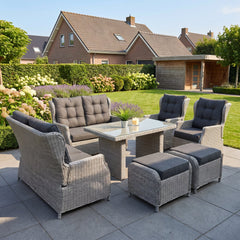 Barcelona Verstelbare Dining Loungeset 2-zits + 2 stoelen - Glas / Light Kobo Grey in een sfeervolle tuin - Outnest