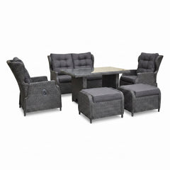 Barcelona Verstelbare Dining Loungeset 2-zits + 2 stoelen - Glas / Rock Grey in een sfeervolle tuin - Outnest tuinmeubelen