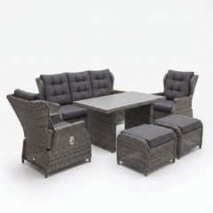 Barcelona Verstelbare Dining Loungeset 2-zits + 2 stoelen - Spraystone / Kobo Grey in een sfeervolle tuin - Outnest
