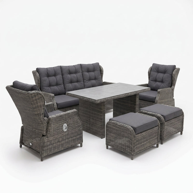 Barcelona Verstelbare Dining Loungeset 2-zits + 2 stoelen - Spraystone / Kobo Grey in een sfeervolle tuin - Outnest