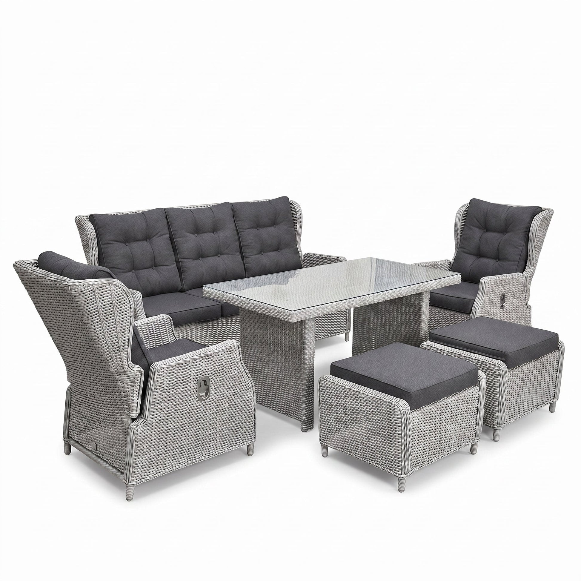 Barcelona Verstelbare Dining Loungeset 3-zits + 2 stoelen - Light Kobo Grey in een sfeervolle tuin - Outnest tuinmeubelen