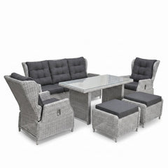 Barcelona Verstelbare Dining Loungeset 3-zits + 2 stoelen - Light Kobo Grey in een sfeervolle tuin - Outnest tuinmeubelen
