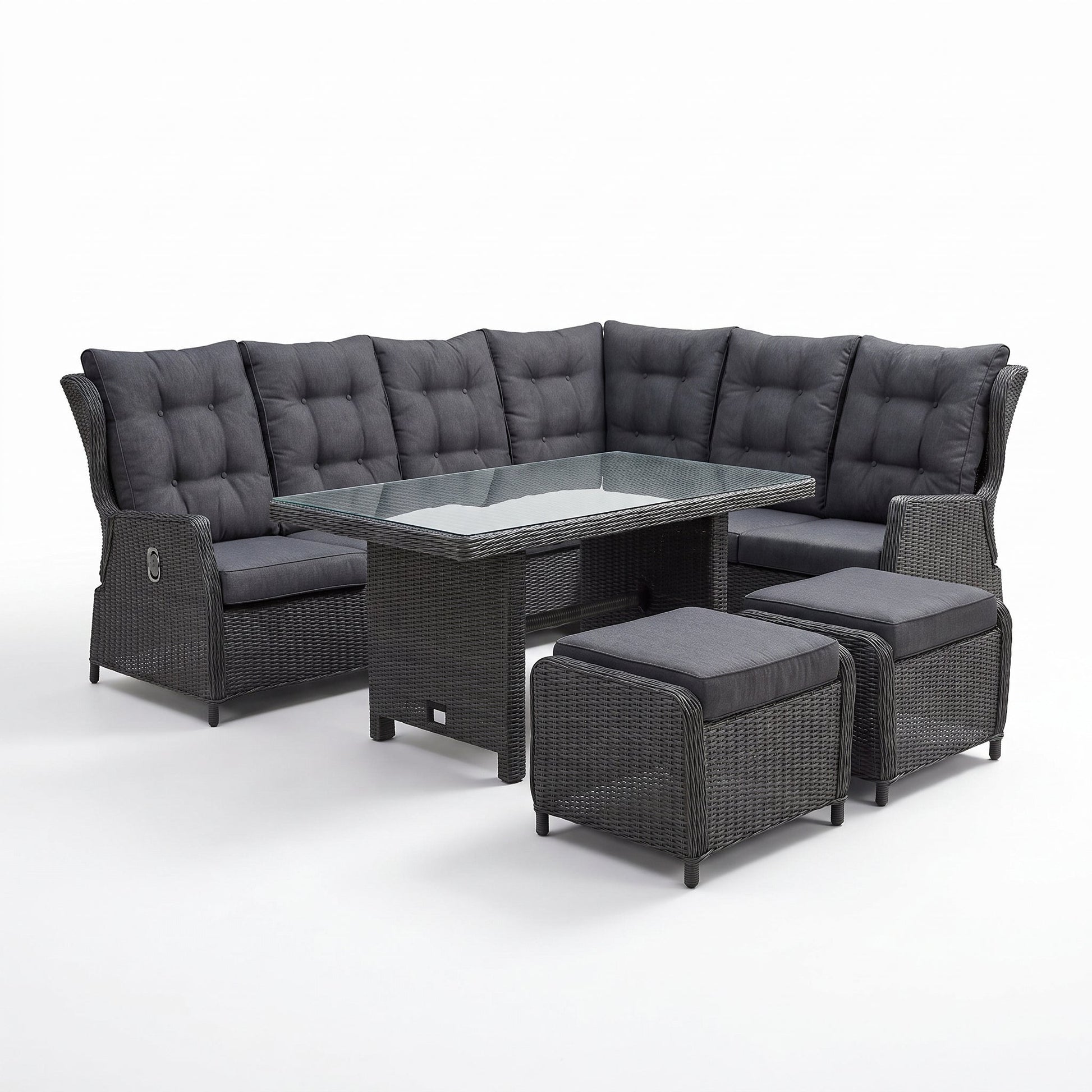 Barcelona Verstelbare Dining Loungeset 3-zits + 2 stoelen - Rock Grey in een sfeervolle tuin - Outnest tuinmeubelen