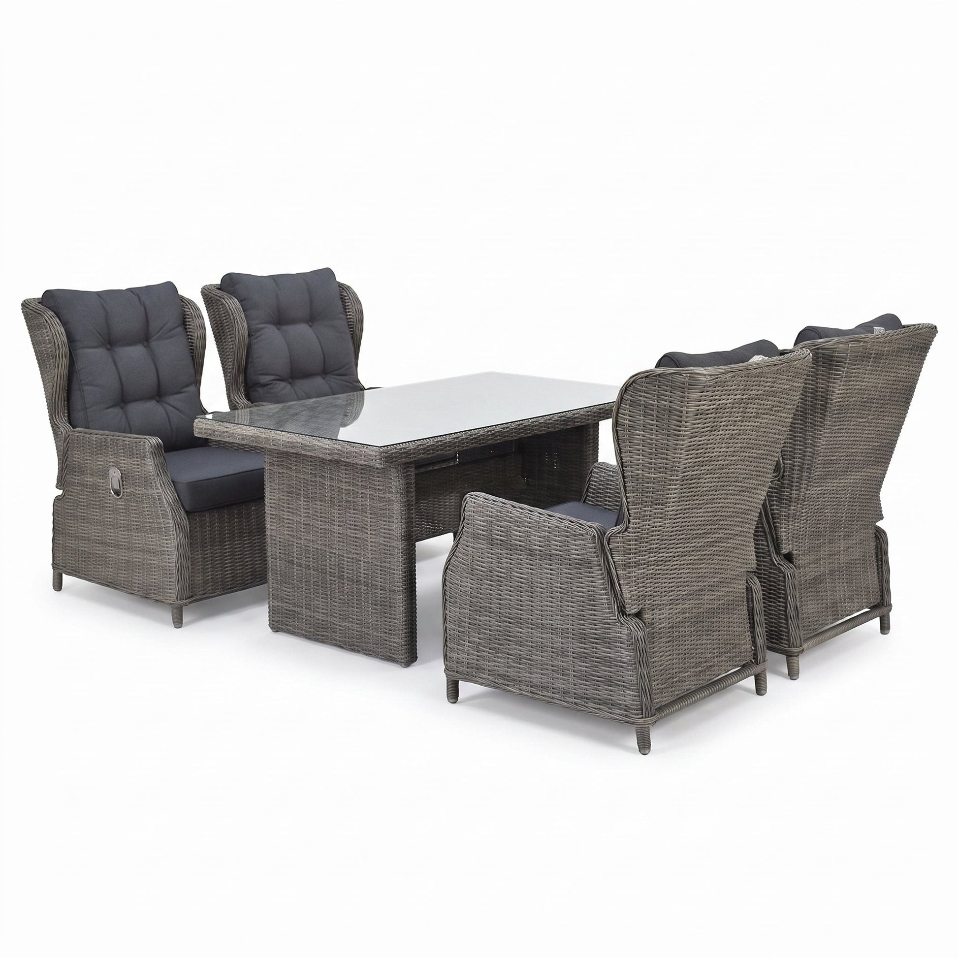 Barcelona Verstelbare Dining Loungeset 4 Stoelen - Kobo Grey in een sfeervolle tuin - Outnest tuinmeubelen
