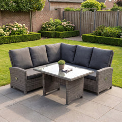 Barcelona Verstelbare Dining Loungeset 4 Stoelen - Kobo Grey in een sfeervolle tuin - Outnest tuinmeubelen