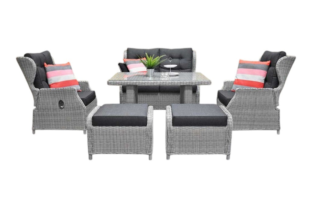 Barcelona Verstelbare Dining Loungeset 2-zits + 2 stoelen - Glas / Light Kobo Grey