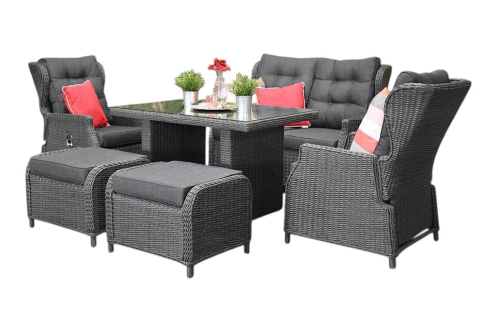 Barcelona Verstelbare Dining Loungeset 2-zits + 2 stoelen - Glas / Rock Grey