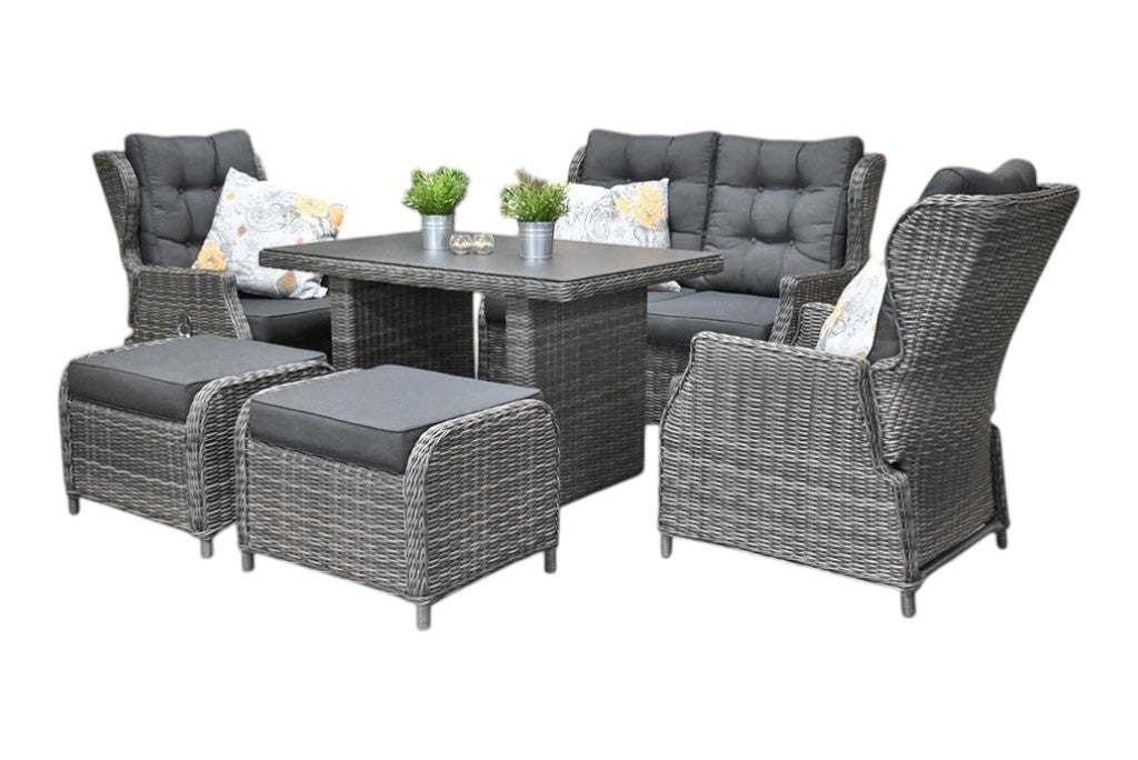 Barcelona Verstelbare Dining Loungeset 2-zits + 2 stoelen - Spraystone / Kobo Grey