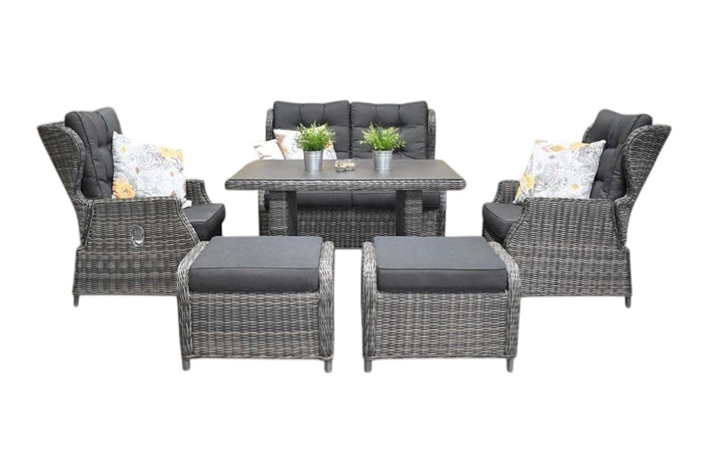 Barcelona Verstelbare Dining Loungeset 2-zits + 2 stoelen - Spraystone / Kobo Grey