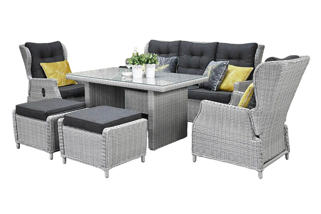 Barcelona Verstelbare Dining Loungeset 3-zits + 2 stoelen - Light Kobo Grey